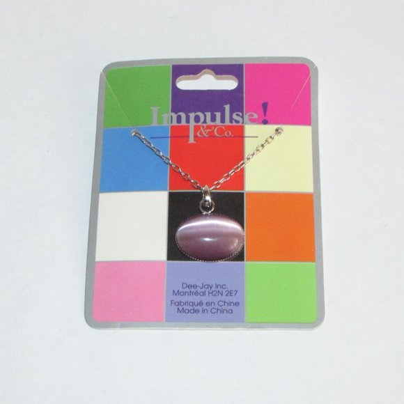 Necklace Impulse & Co. Silver Tone & Purple Cabochon Adjustable Unused - Picture 1 of 5
